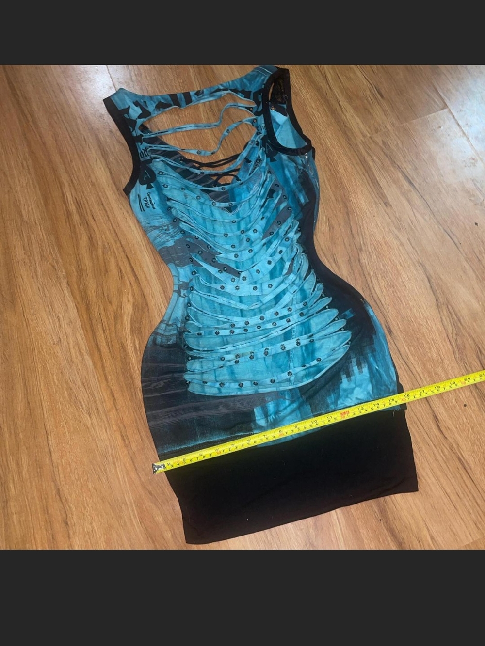 Salvage Vnt Sleeveless Teal Lace-Up Mini Dress With Mesh Cutout On Back So HOT! - Picture 8 of 8